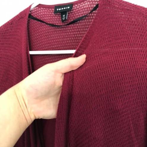 Torrid  00 Plus Size Cardigan Drape Front Sweater Burgundy Red Open Lightweight