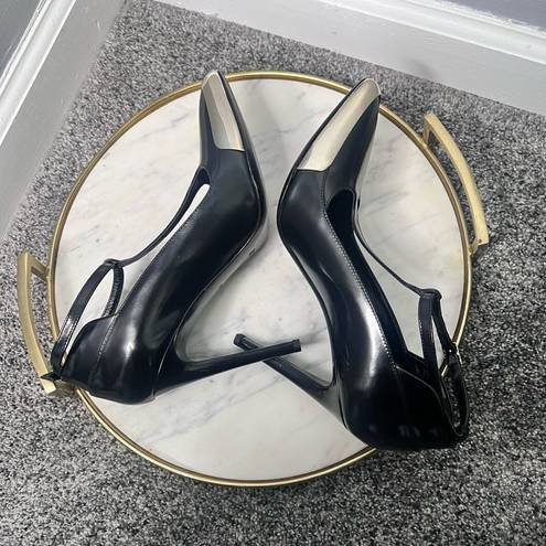 Jason Wu Sz 9.5B  Black & Metallic T Strap Pumps