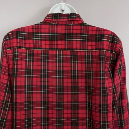 Nordstrom Vintage  Button-Up Shirt Women Plaid Long Sleeve Red Collar Tomboy Work