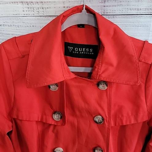 Guess  Red Floral Double Breasted Belted Tailcoat Women's Trench Coat Size Medium