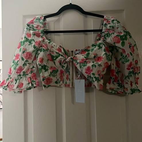 Hill House New  The Isabella Top Pink Roses Poplin Size Medium