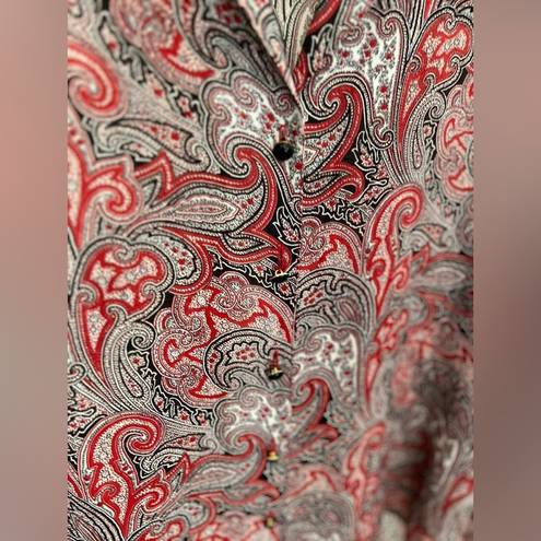 St. John  Collection Red Paisley Silk Blouse Size 10