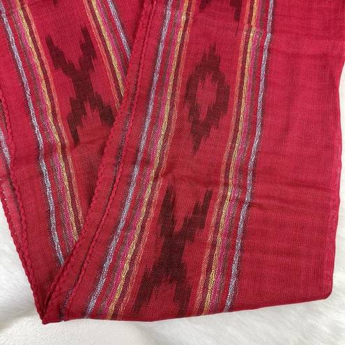 Forever 21 Red Multicolor Southwestern Print Fringe Scarf Light Weight  OSFM