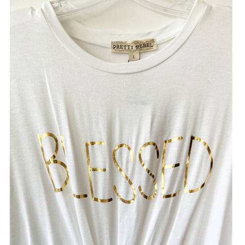 Pretty Rebel  | Metallic Gold "Blessed" Short Sleeve T-Shirt Soft White Sz L