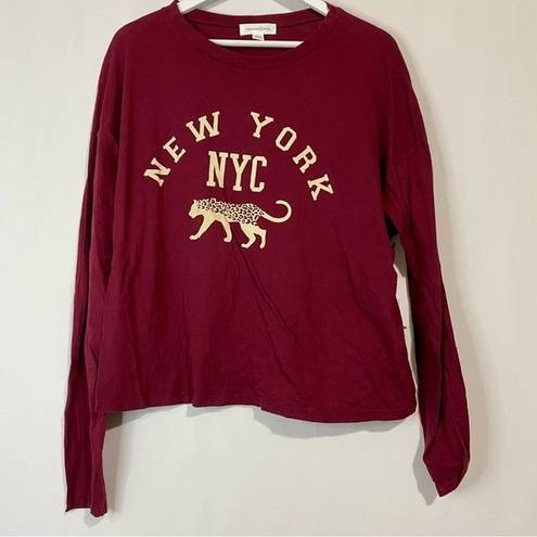 Treasure & Bond  Women’s NYC Cheetah Long Sleeve Tee Burgundy Size Large NWT