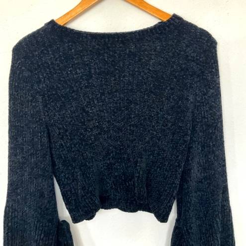 Lovers + Friends  Black Cropped Parkwood Sweater Bell Sleeves Bow Tie Detail S