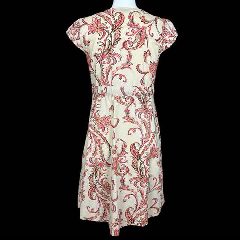 Tommy Hilfiger Paisley Print Surplice Neck Faux Wrap Belted Cotton Dress Medium