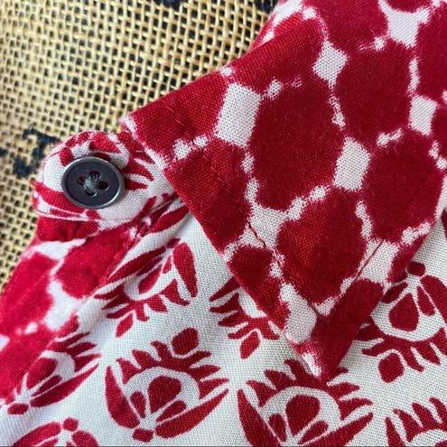 Style & Co . Dual Geometric Print Button Front Shirt Red Cream Petite Small