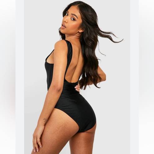 Boohoo  ‘Petite Scoop High Leg’ One Piece Low Back Swimsuit NWT