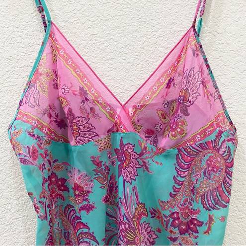 Natori JOSIE  B92612 Pink/Blue Floral Paisley Sheer Cami 2-pc Pajama Set Size L