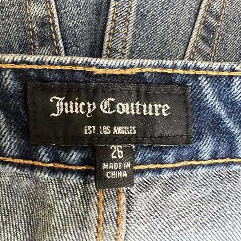 Juicy Couture  High Waist Straight Leg Med Wash Black Star Patch Jean Size 26 New