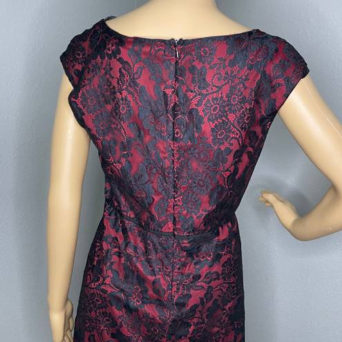 Chelsea & Violet Black Lace Over Red Short Sleeve High Low Dress Size Small