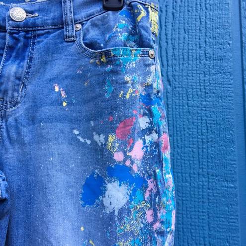 Seven7  Light Wash Factory Distressed Paint Spatter Straight Leg Jeans Size 27