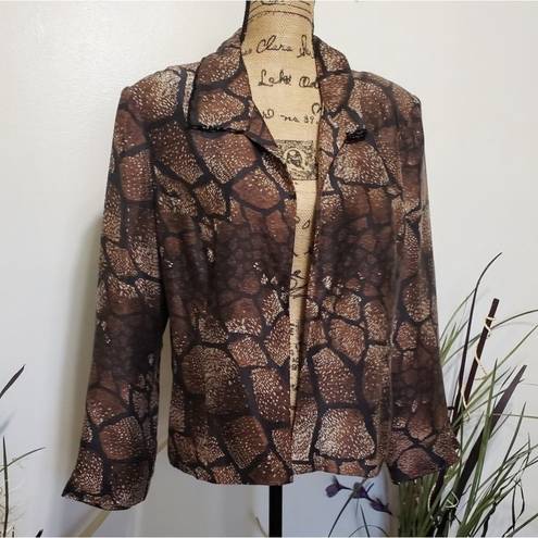 Russell  KEMP ANIMAL Print Silk Beaded Blazer Jacket Size Large Brown