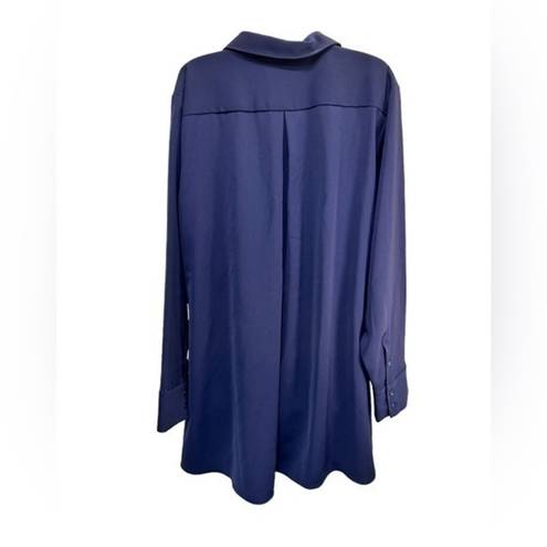 Natori  NAVY blue long sleeve button down tunic top