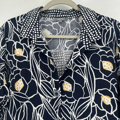 Habitat  Palm Beach Floral Swing Tunic Navy Blue Pockets Lagenlook Size L