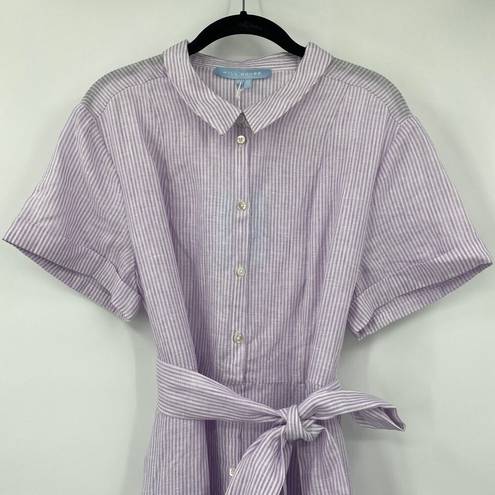 Hill House  Striped Laura Shirtdress Belted Fit & Flare Mini Lilac NEW Womens XL