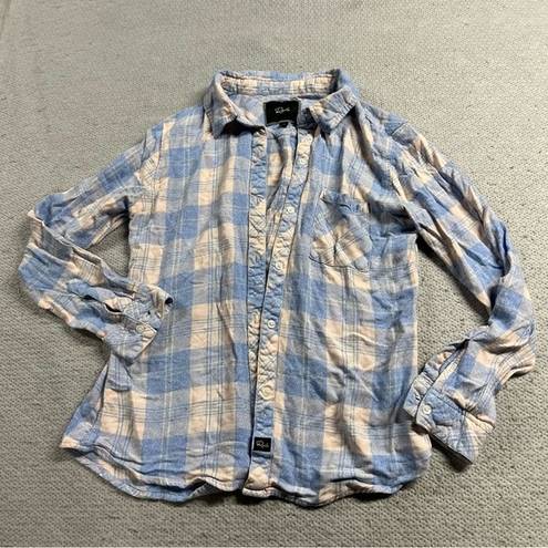 Rails  Blue & Cream Plaid Button Up Flannel Blouse Size Small EUC