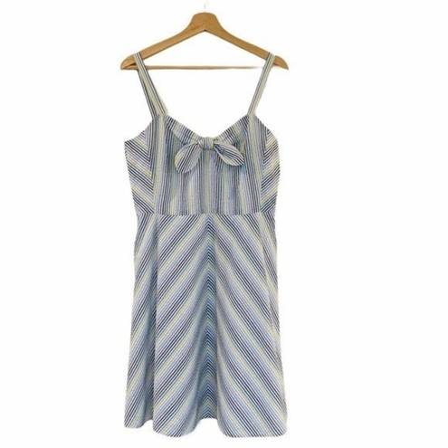 Draper James  Seer Sucker Blue & White Bow Dress Size 8 NEW