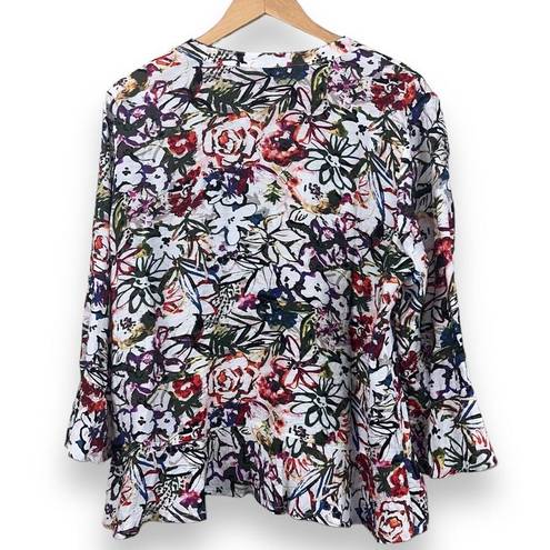 Habitat  Floral Button Up Blouse with Ruffle Hem Women’s size Large