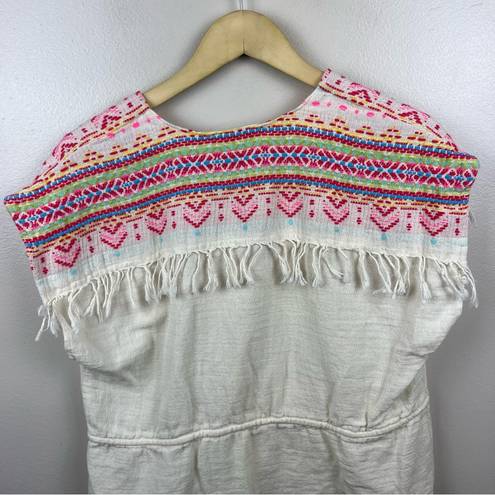 Amanda Uprichard  Embroidered Fringe Shirt Top Size Large Cropped Ivory Boho