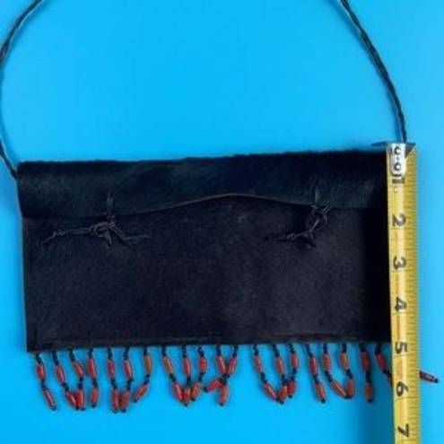 Chateau  Women's Black Leather Fringed Boho Mini Purse Handbag
