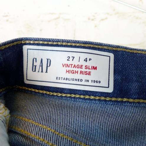 Gap  Jean Women 27 4 P Blue Wash Vintage Slim High Rise Ankle Raw Hem Denim