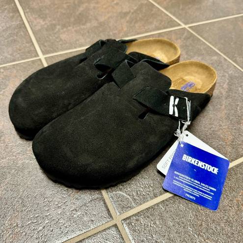 Birkenstock Boston Footbed Slip On Backless Clogs Black Suede Shoes EU 39