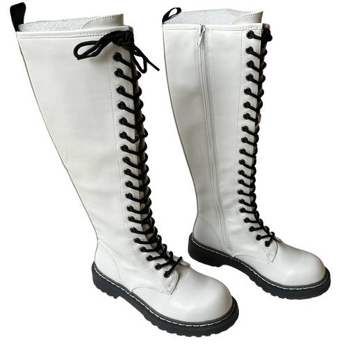 Wild Pair  Boots Ryleep White Black Combat Lace Up Tall Boot Women's Size 5M