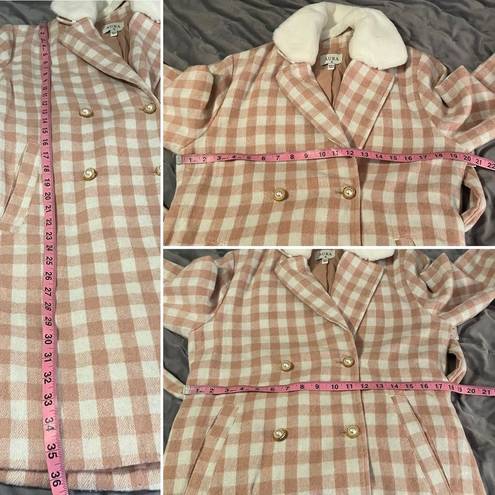 Aura  It's A Look Light Pink Plaid Coat Tie Double Breast Pearl Button M J NWT