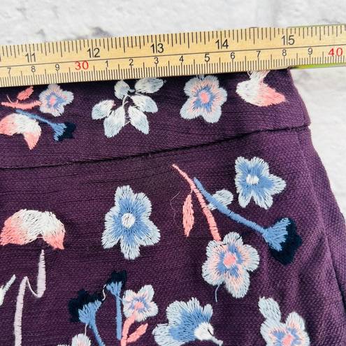 The Loft Ann‎ Taylor Pencil Skirt Women's Size 6 Plum Embroidered Floral Lined Mini