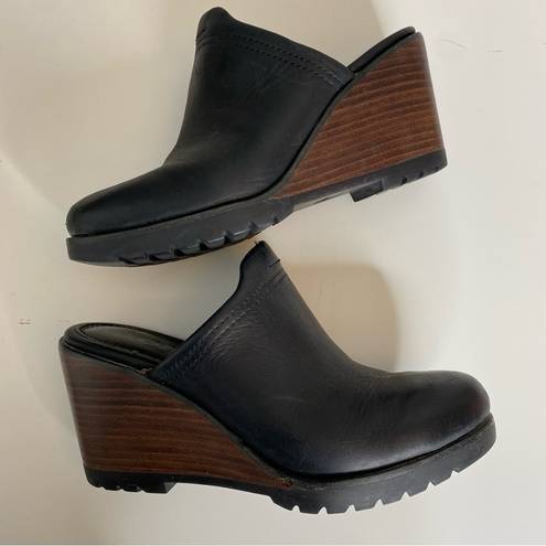 Sorel New  After Hours Wedge Leather Mule Black 6