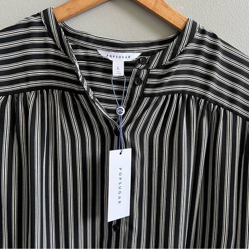 Popsugar  NWT Striped Long Sleeve Button Down Shirt Classic Black and White Top