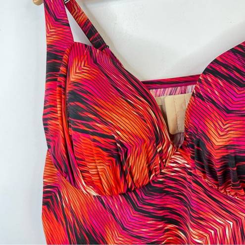 Cacique  Pink Orange Black Chevron Underwire Ruched Tankini long Swim Top 44D 44