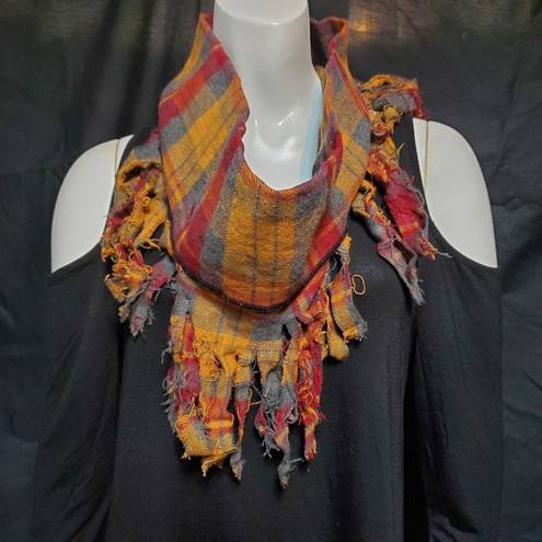 infinity Yellow, Red, & Gray Plaid Fringe  Scarf