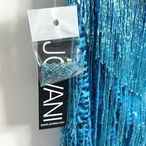 Jovani  Fringe Dress Blue Two Piece Sequin Mini Skirt Set