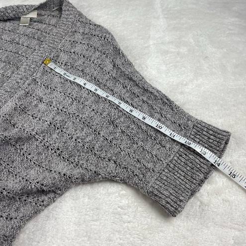 The Loft  Ann Taylor Open Front Cardigan Knit Sweater Womens Size L Gray Short Sleeve