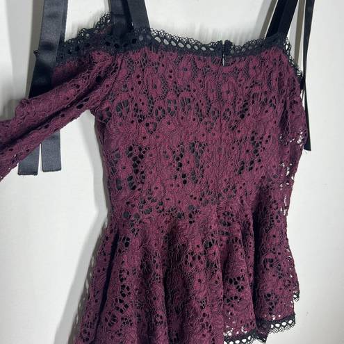 Alexis  Sz XS Krysten Peplum Lace Top Cold Shoulder Tie Crochet Blouse