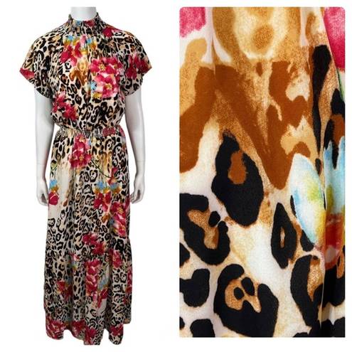 Gibson Vintage Leopard Floral Print Maxi Dress Size Medium