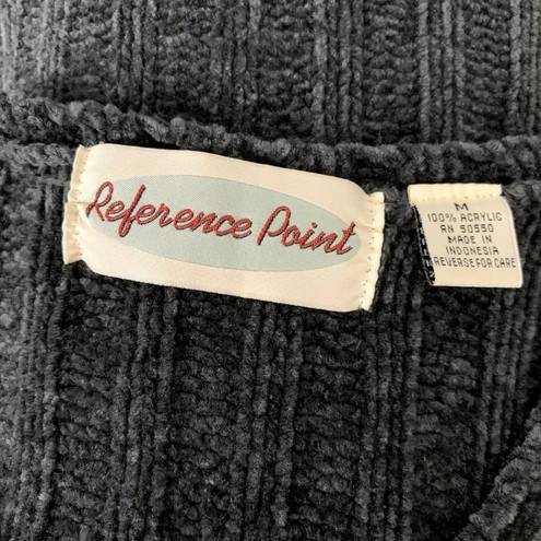 Reference Point Vintage 90s Chenille Cropped Sweater M Grey Cable Knit Long Sleeve Scoop Neck