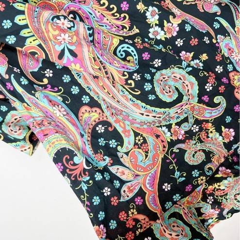 Luli Fama  Gypsy Off Shoulder Bell Sleeve Boho Paisley Floral Dress Size Small