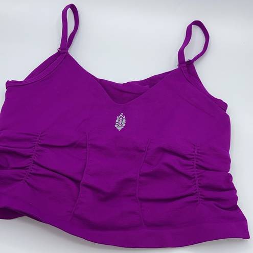 Free People NEW!  Movement GOOD KARMA XS/S Ruched Cropped Tank Top VIVID VIOLET