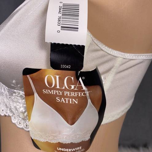 Second Skin New Vintage Olga Simply Perfect Satin Bra 32D  White 33042 Unlined