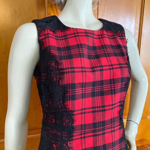 Chetta B Red Black Lumberjack Buffalo Plaid Lace Sheath Dress 2