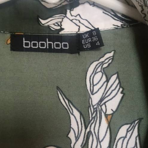 Boohoo  Green Tropical Floral Print Button Down Shirt