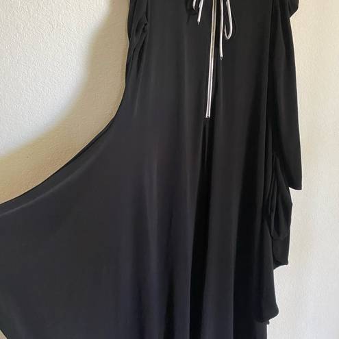 Joseph Ribkoff  Harem Drape Cold Shoulder Zip Up Chic Black Jumpsuit Size 8