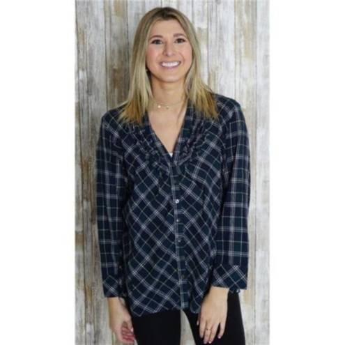 Joie  Fara B Plaid Ruffle Button Up Shirt Plaid Medium