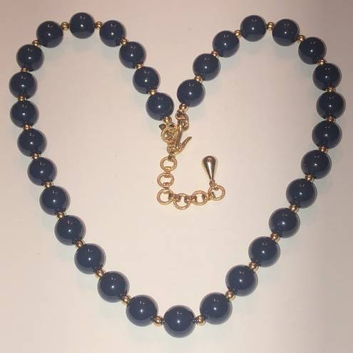 Monet  Vintage Navy Blue & Gold Tone Beaded Classic Boho Retro Necklace