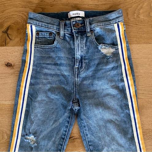 Pistola  Denim Monroe Mid Rise Striped Crop in Blue and Yellow