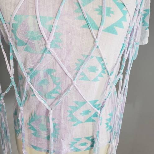 Kirra Aztec Print with Netted Accent Boho Top Small